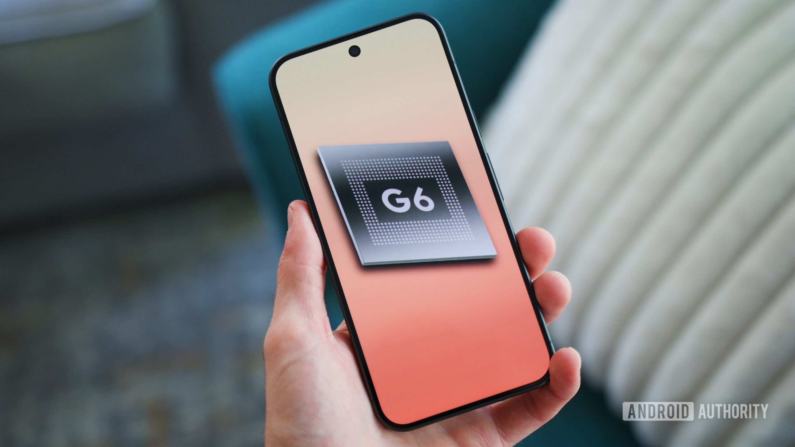 Photo of a Tensor G6 chip render displayed on a Pixel 11 Pro XL.