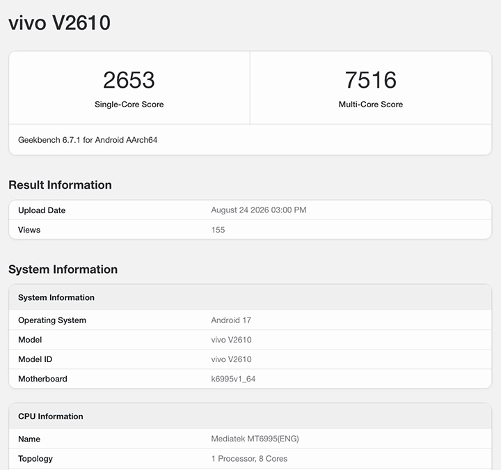 mediatek dimensity 9600 pro geekbench scores leaked