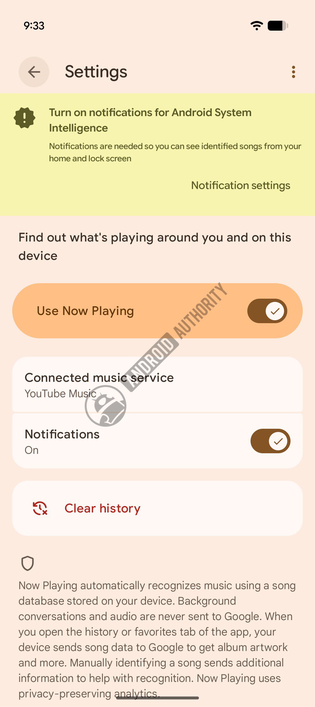 now playing notification setting watermarked