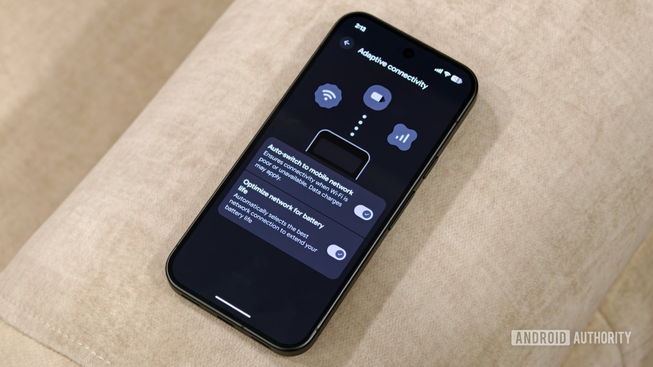 Pixel 11 adaptive connectivity settings screen showing network toggles