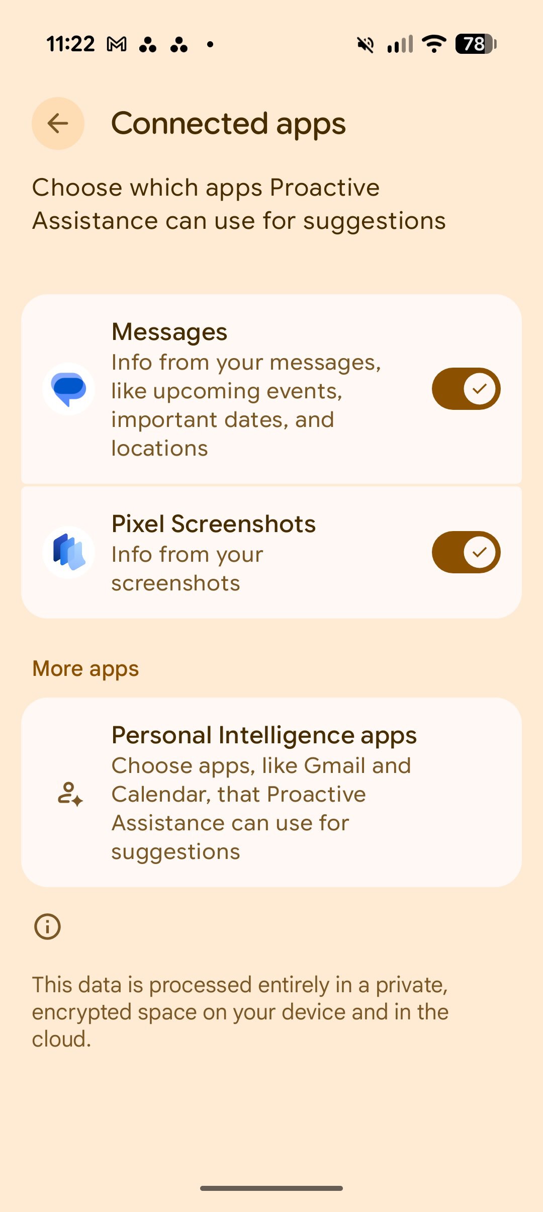 Screenshot of Proactive Assistance settings on the Pixel 11 Pro.