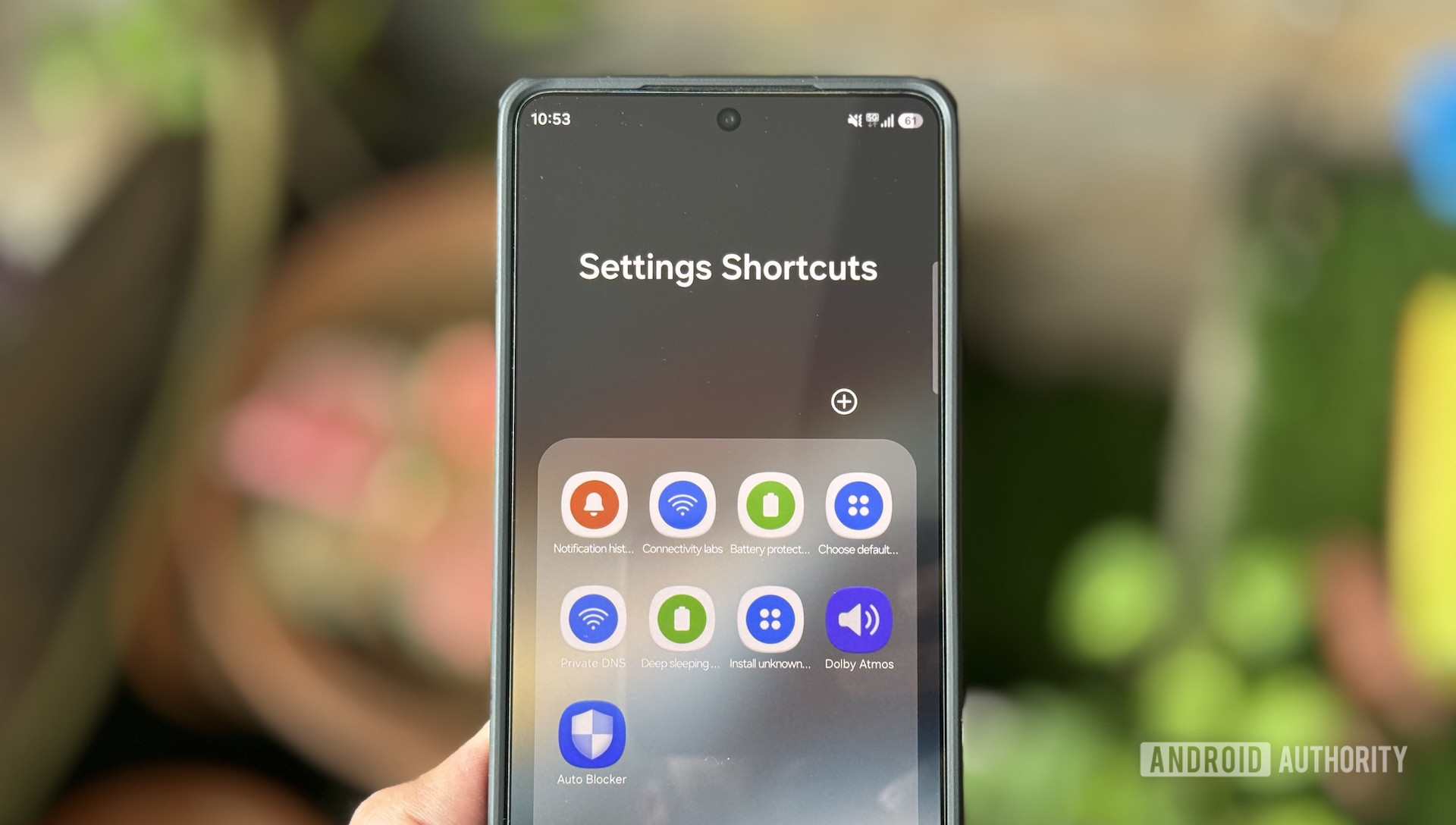 Settings Shortcuts folder on a Galaxy phone.