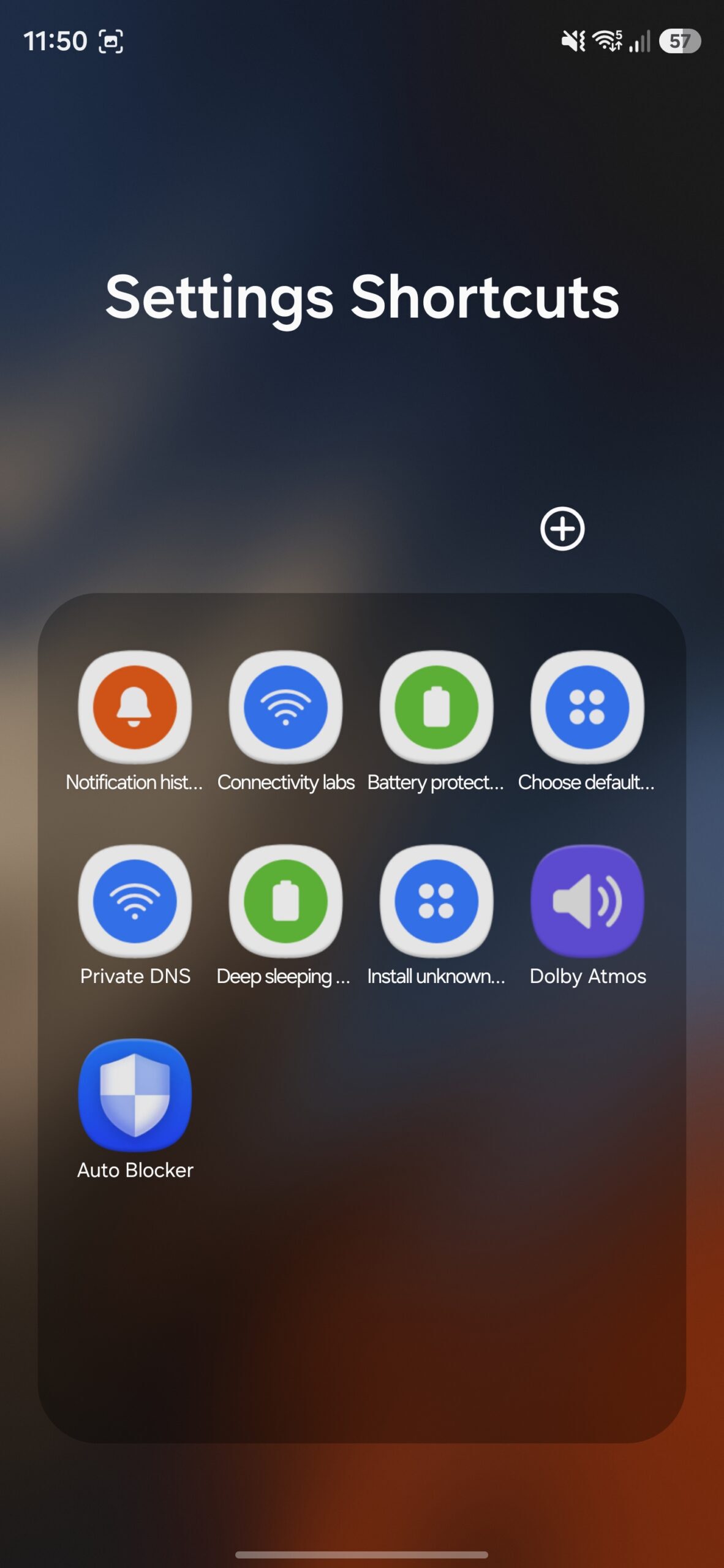 Auto Blocker setting shortcut in a folder on a Galaxy phone home screen.