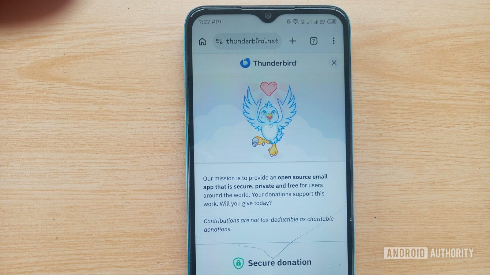 A Thunderbird page showing its free A Thunderbird page showing its free