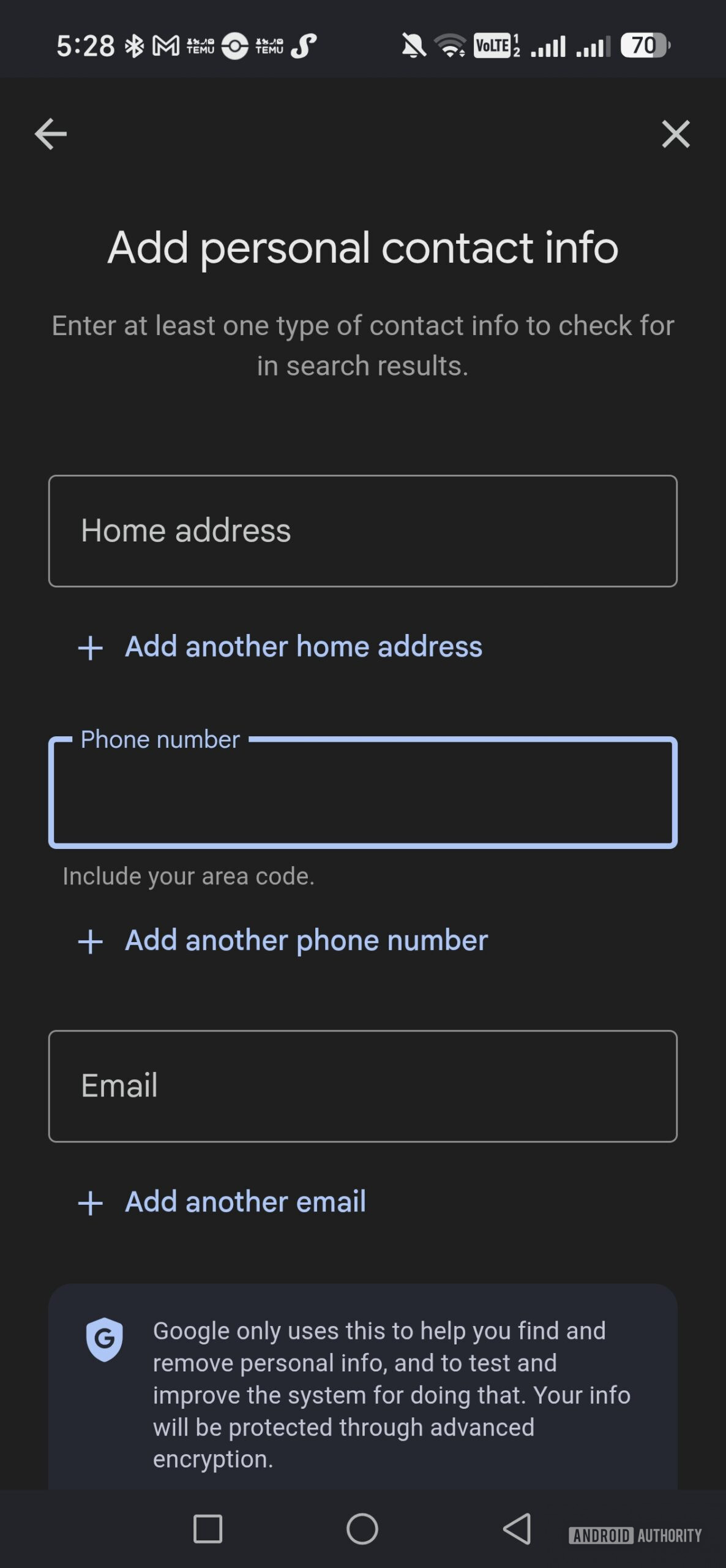 Adding personal contact details to results about you