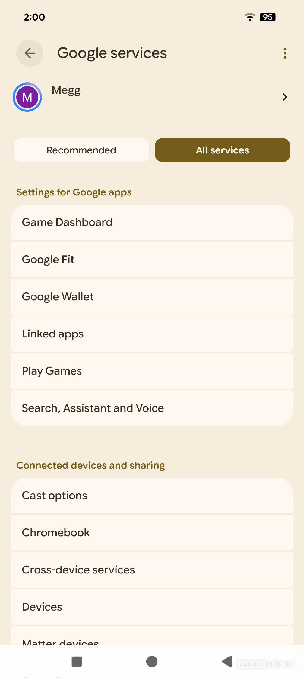 All services tab on pixel
