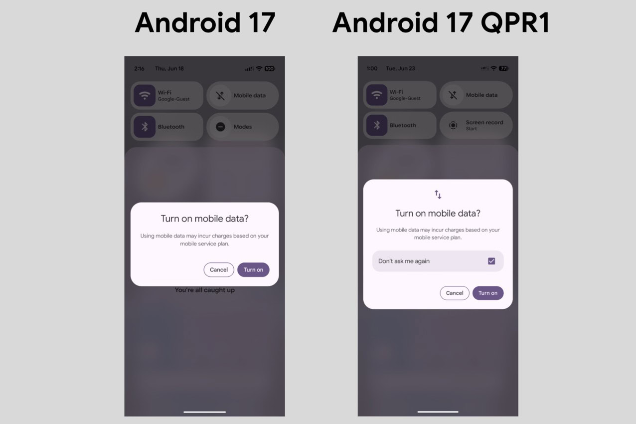 Android 17 QPR1 Disable Mobile Data Warning