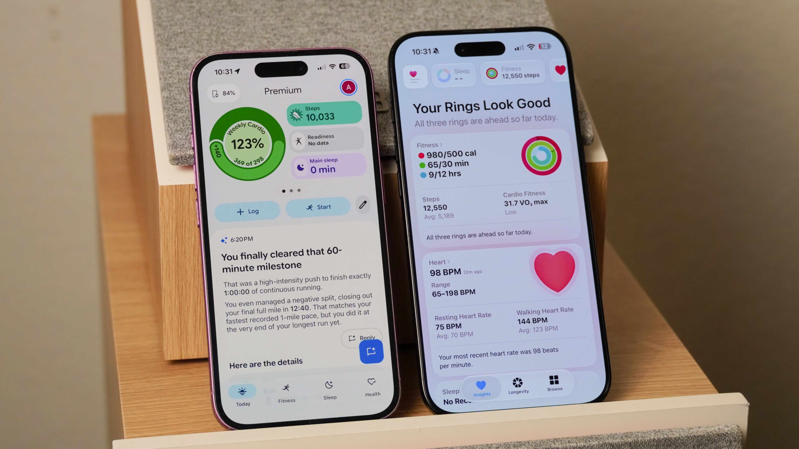 Apple Health vs Google Health 2 The Google Health app (left) beside the new Apple Health app in beta (right).