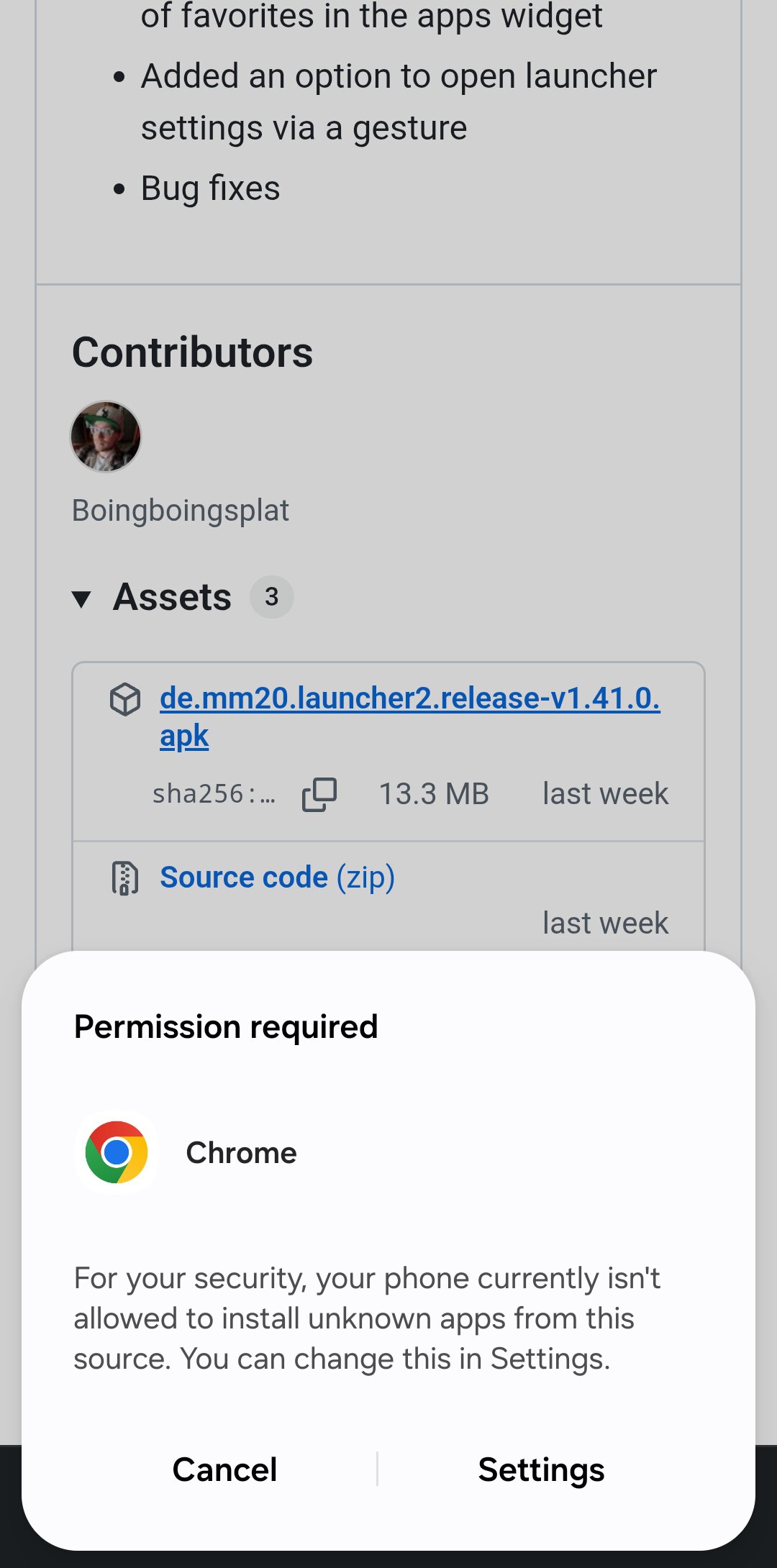 Chrome for Android showing permission prompt