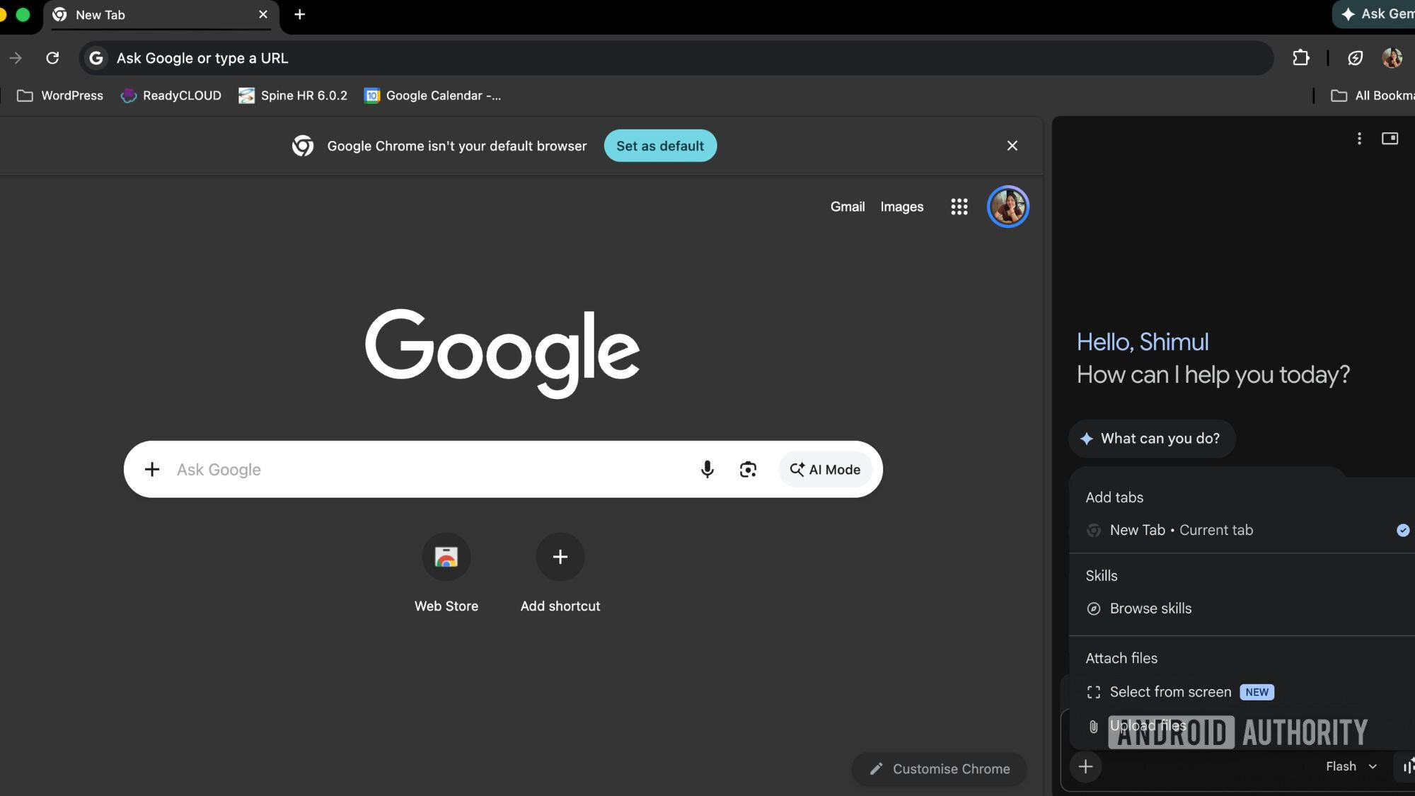 Gemini side panel in Chrome add attachments feature