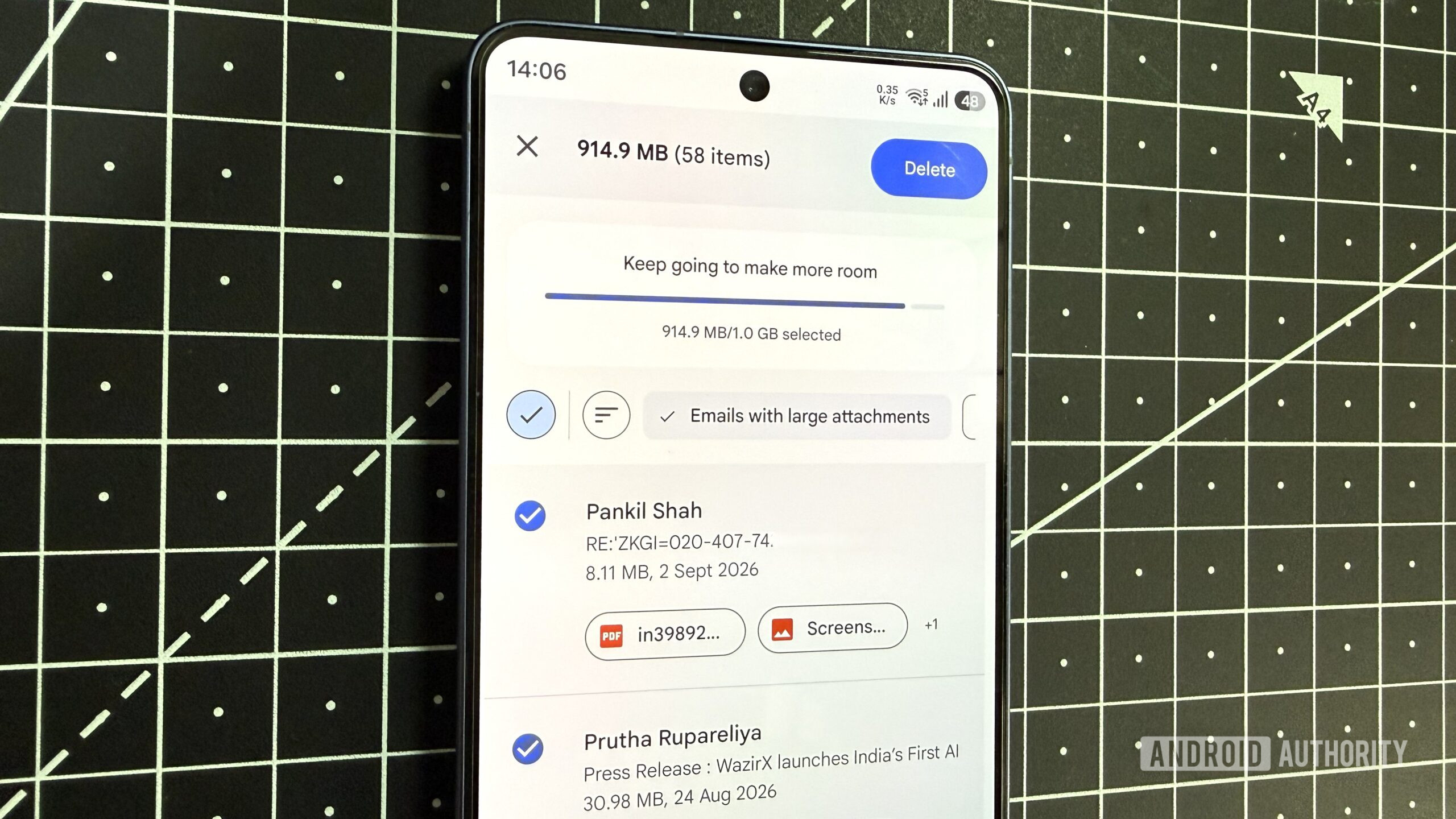 Gmail app on phone showing cleanup tool Gmail app on phone showing cleanup tool