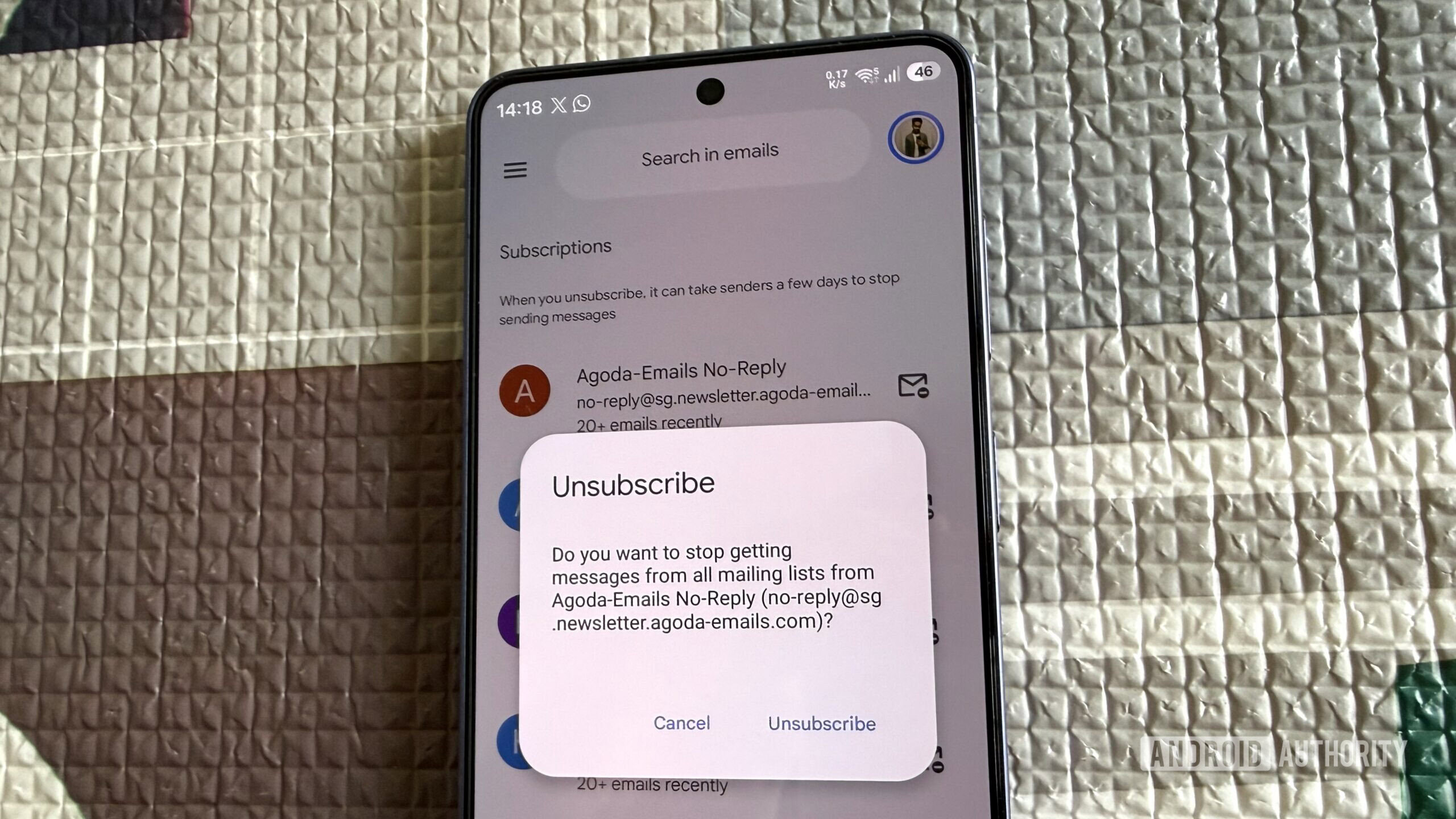 Gmail app showing unsubscribe option Gmail app showing unsubscribe option