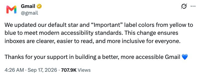 Gmail turns. star and Importance markers blue