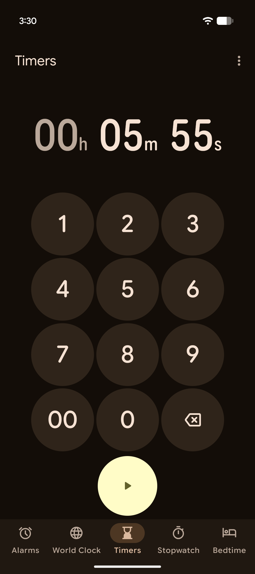 Google Clock current timer UI