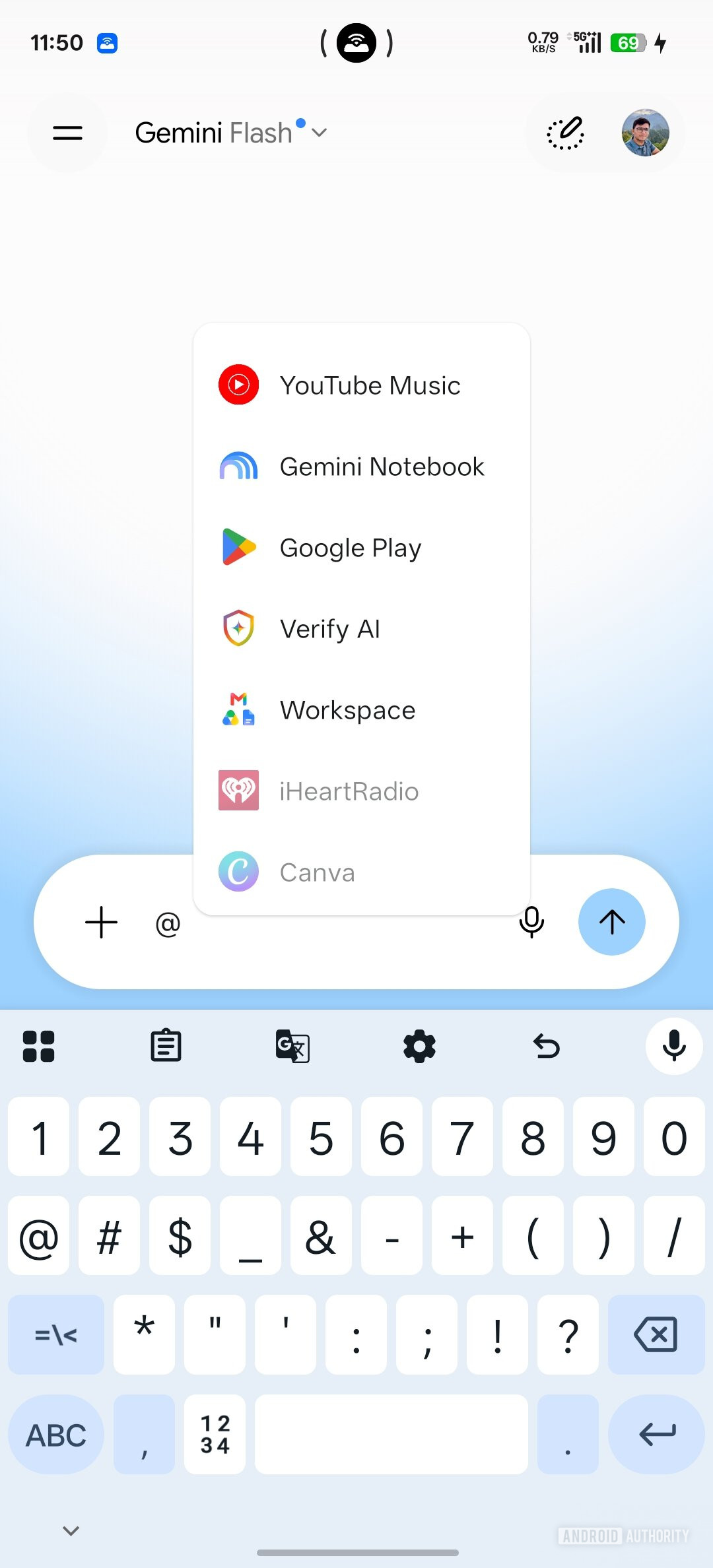 Google Gemini menu current