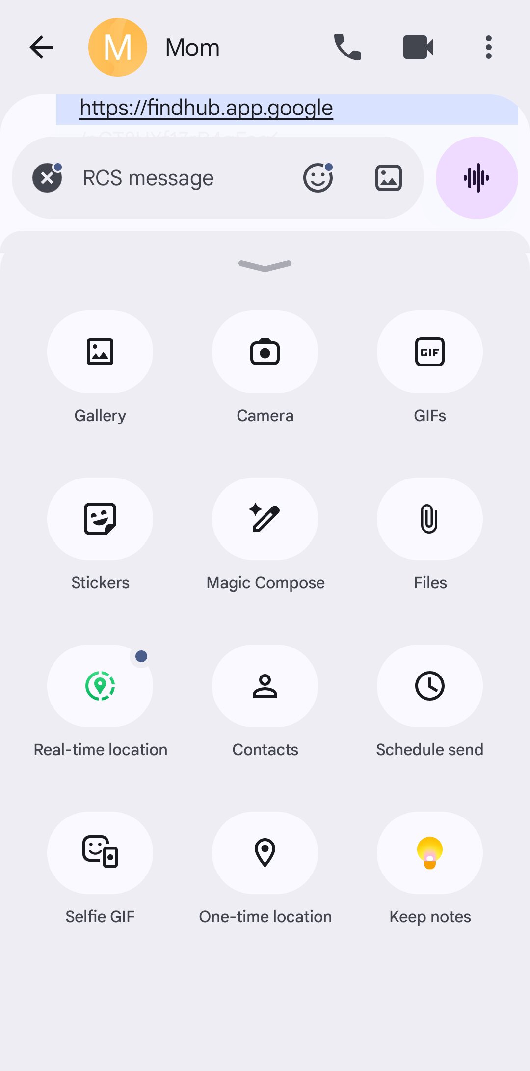 Google Keep shortcut inside Google Messages app