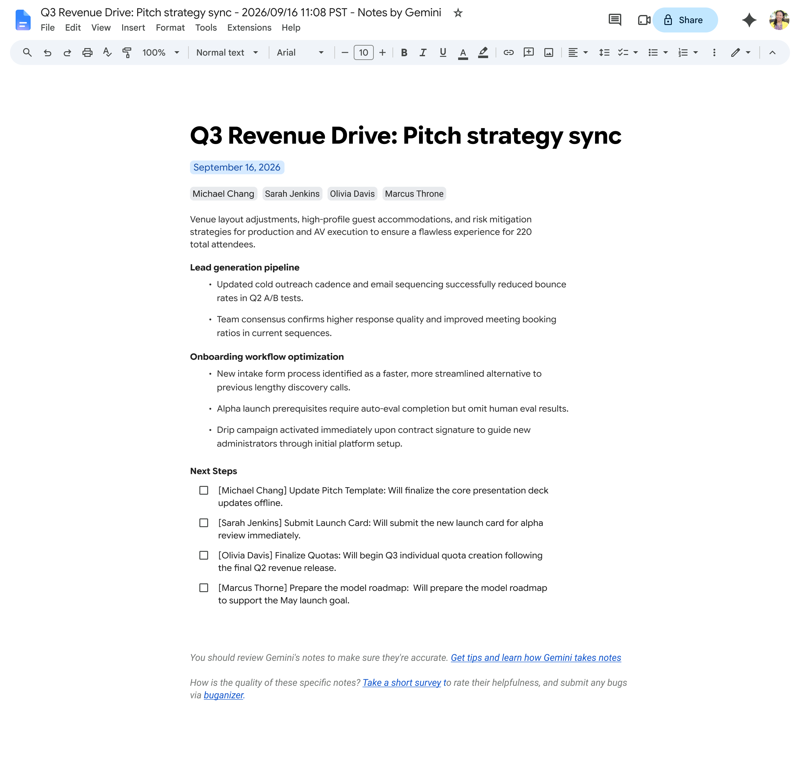 Google Meet Quick Notes