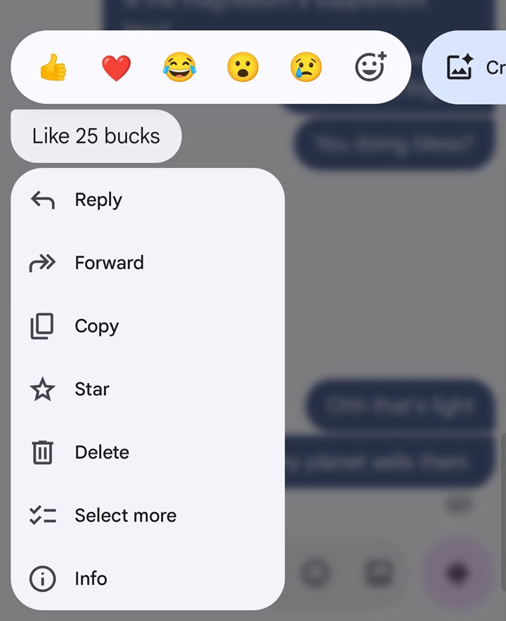 Google Messages long press menu Google-Messages-long-press-menu