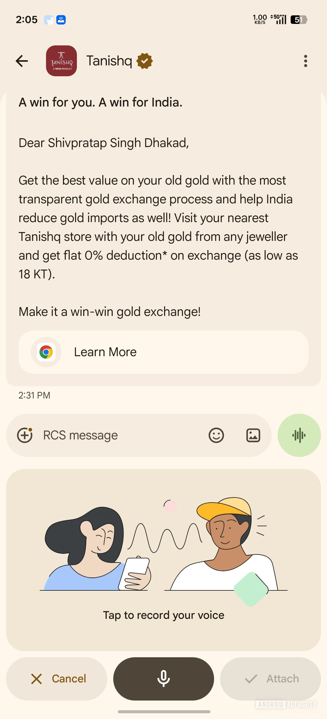 Google Messages voice Messages Current