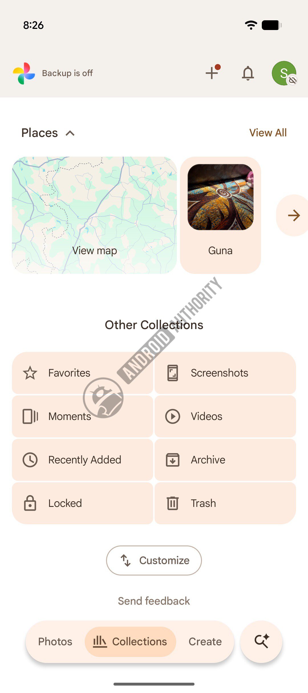 Google Photos Collections Tab Customize watermarked