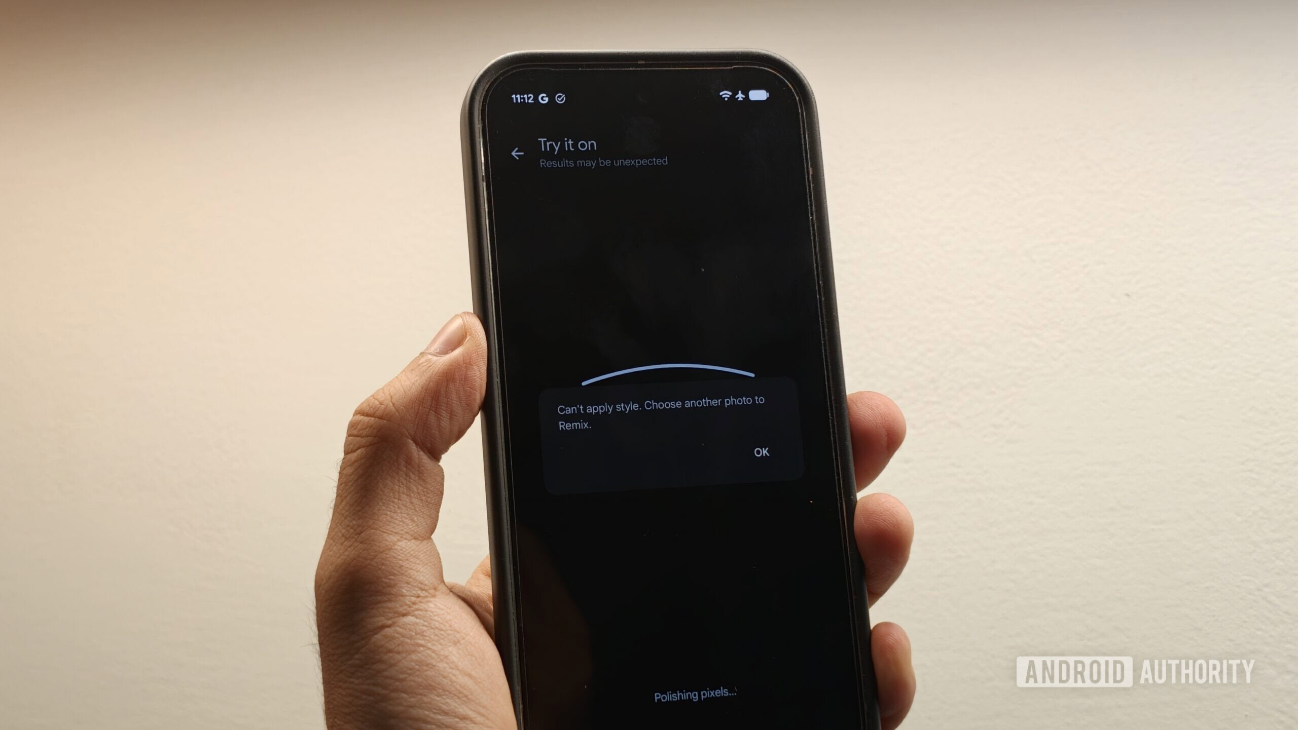 Google Photos wardrobe unable to generate image