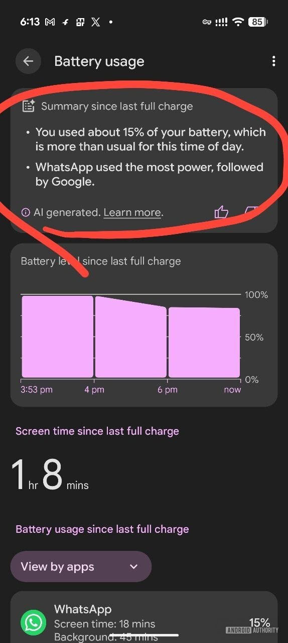 Google Pixel Battery Usage Summaries