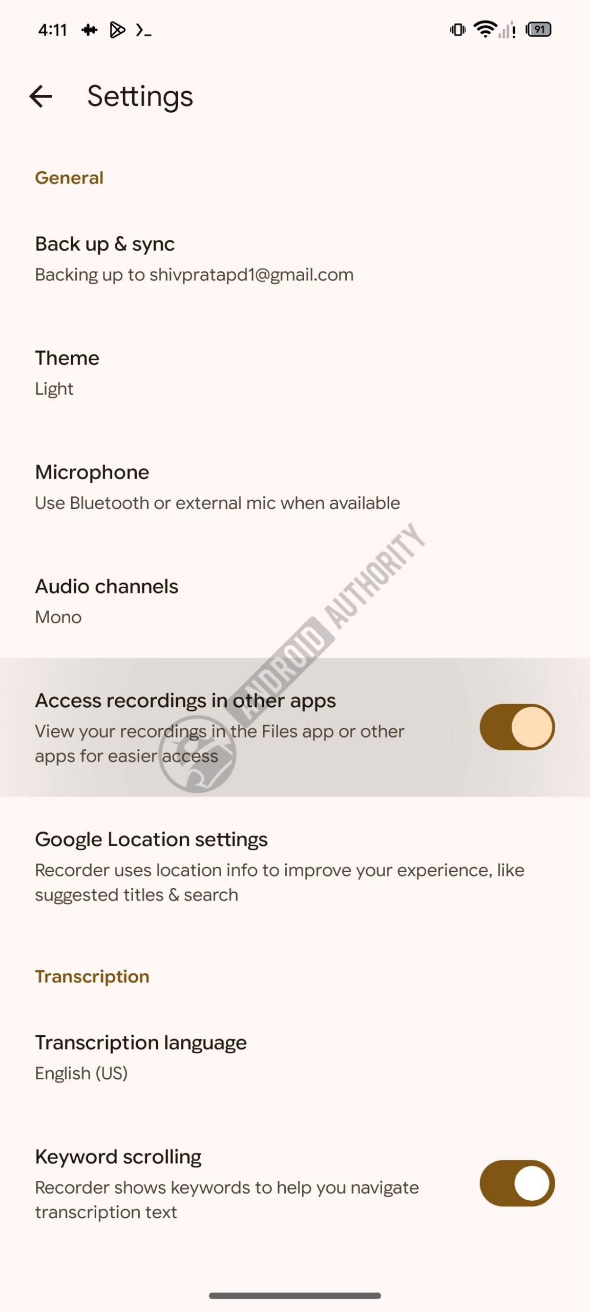 Google Recorder access recordings in other apps AD watermarked