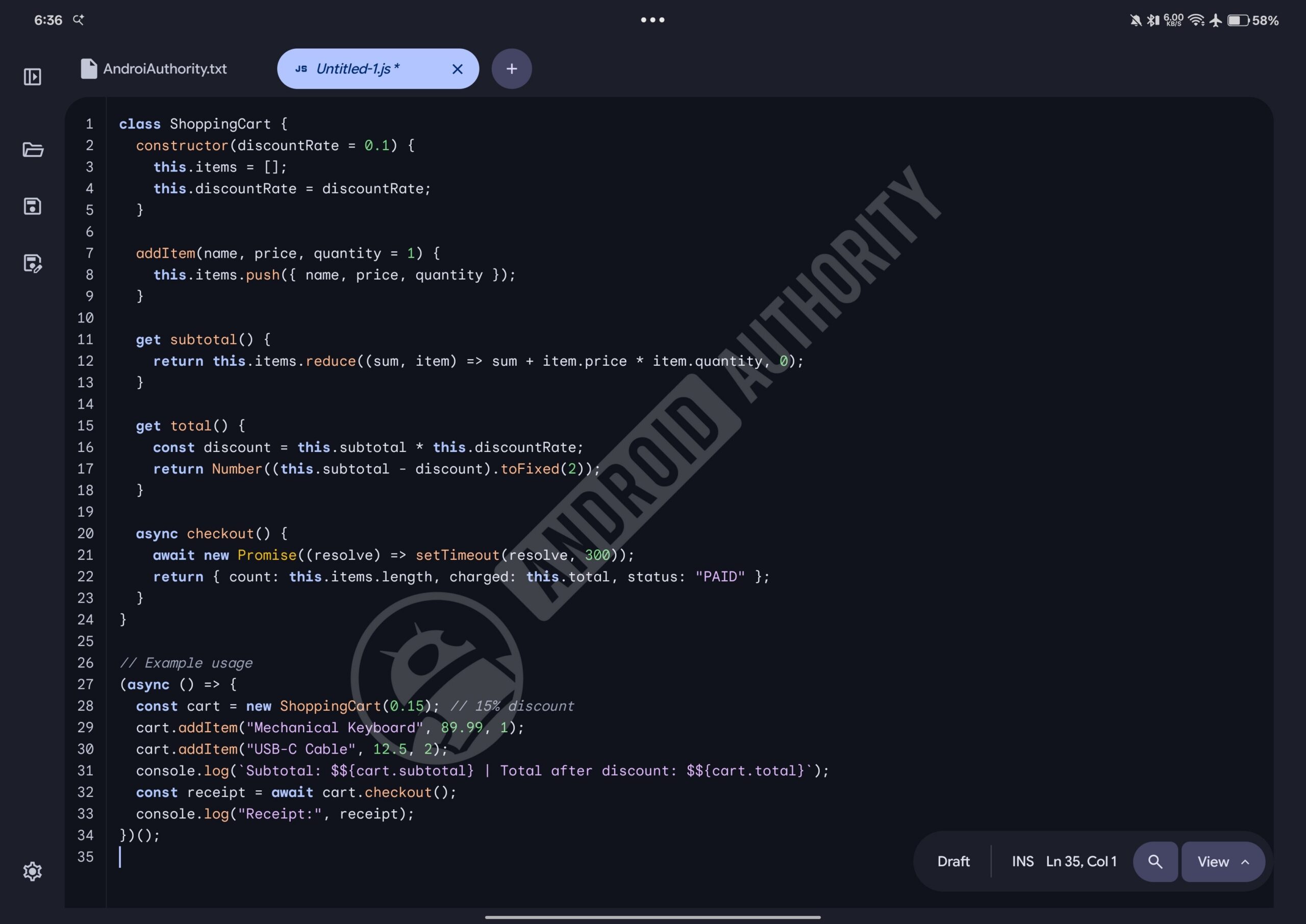Googlebooks tablet text editor dark mode javascript watermarked