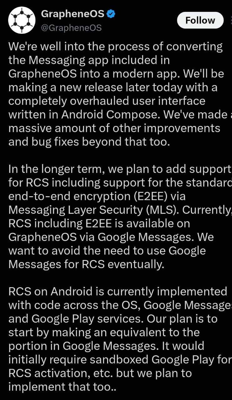 GrapheneOS redesigned messaging app and RCS support