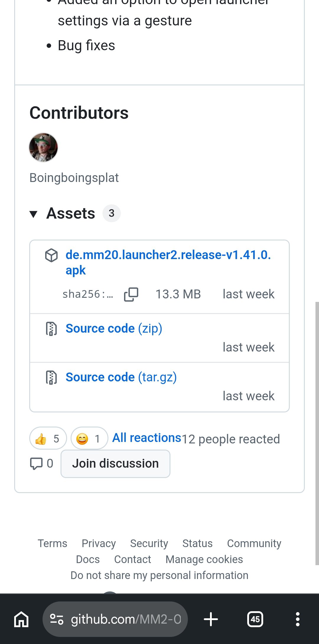 Kvaesitso download page on Chrome for Android