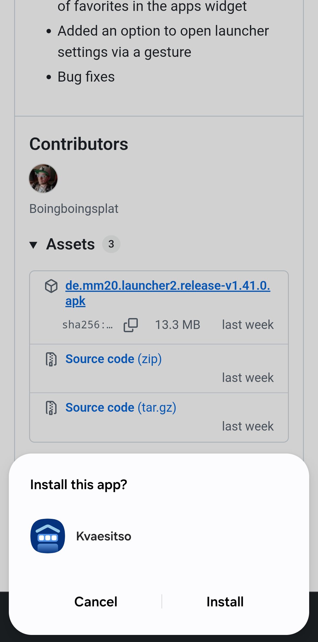 Kvaesitso install prompt on Android