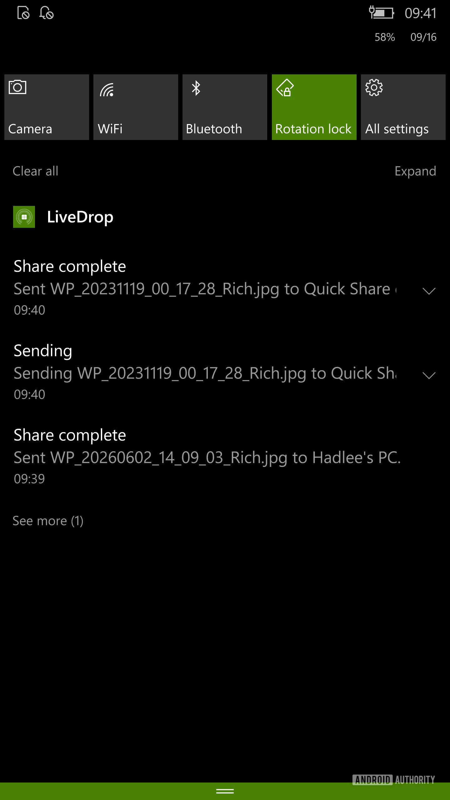 LiveDrop Quick Share app on Windows Phone notification screenshot 1