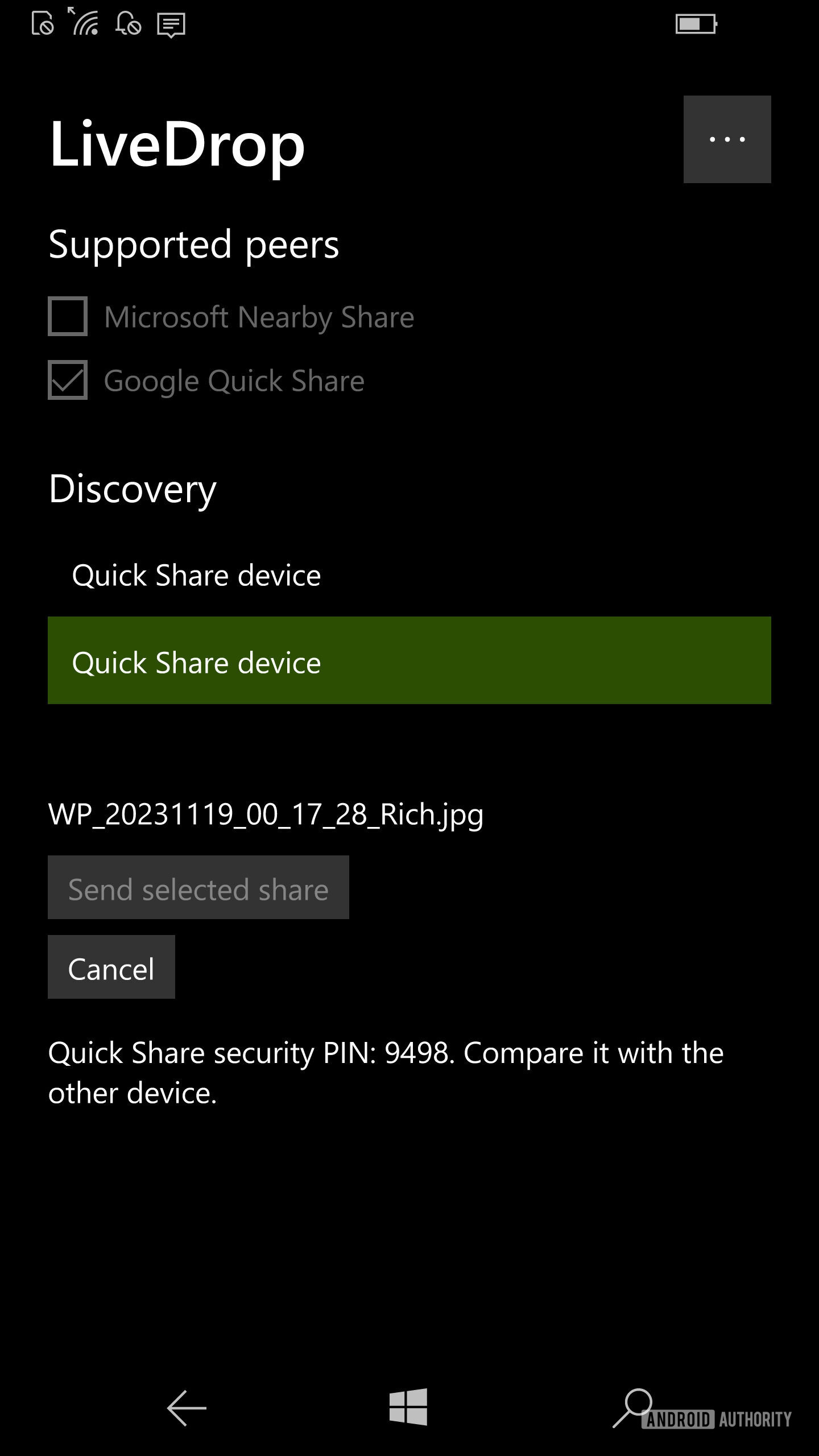LiveDrop Quick Share app on Windows Phone screenshot 1