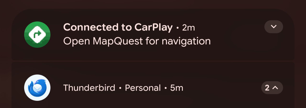 MapQuest on Android Auto showing Apple CarPlay text MapQuest on Android Auto showing Apple CarPlay text