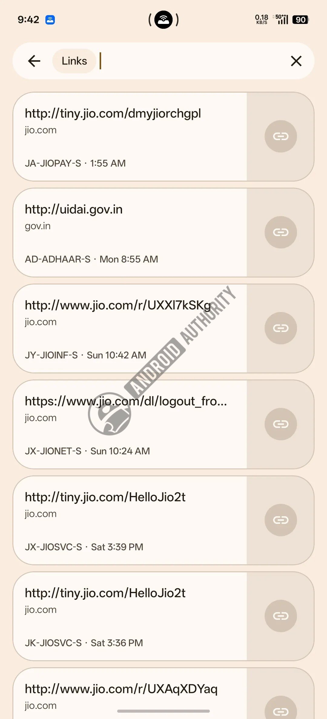 Old Google Messages UI for Links section.jpg watermarked