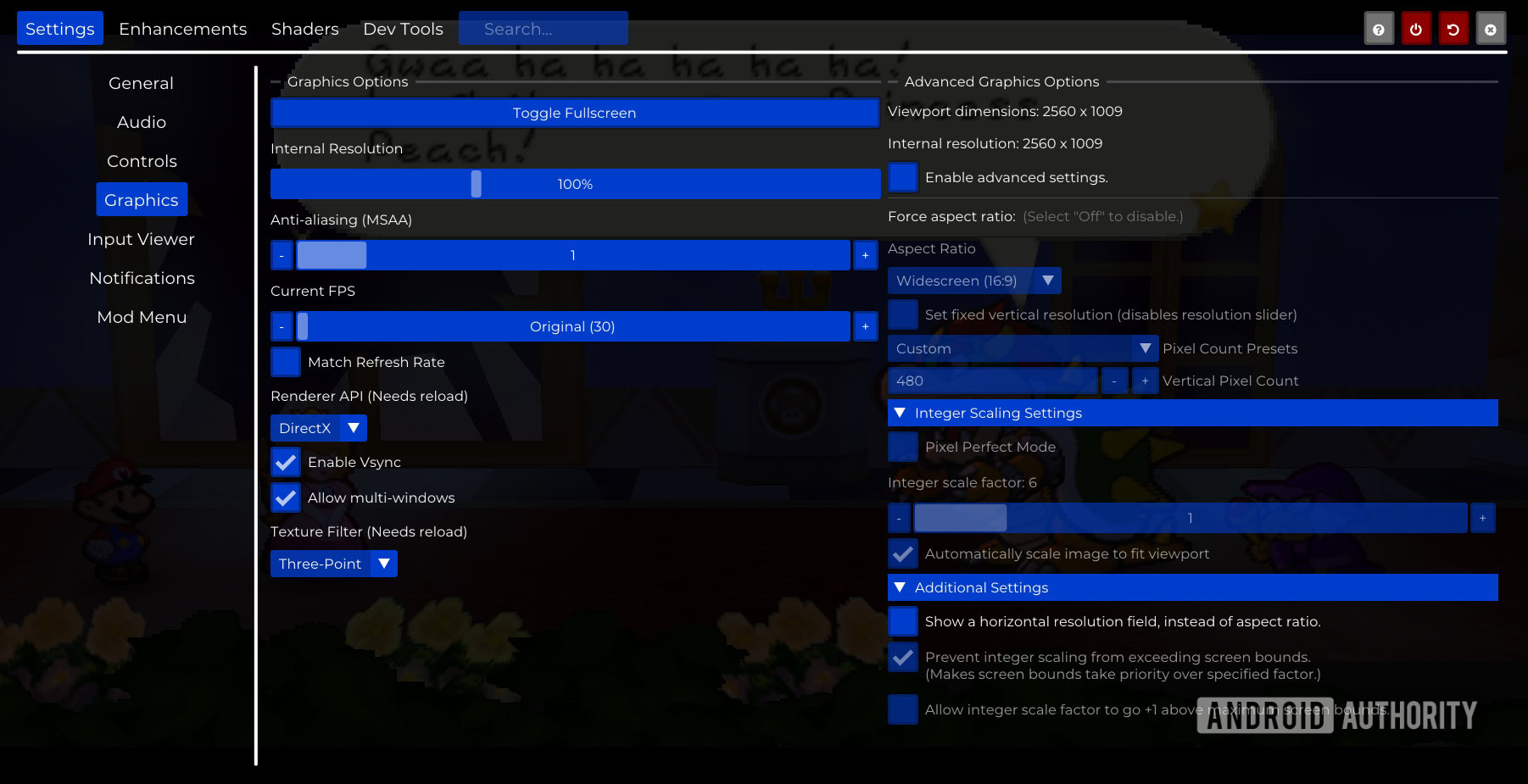 PaperBoat Paper Mario port settings