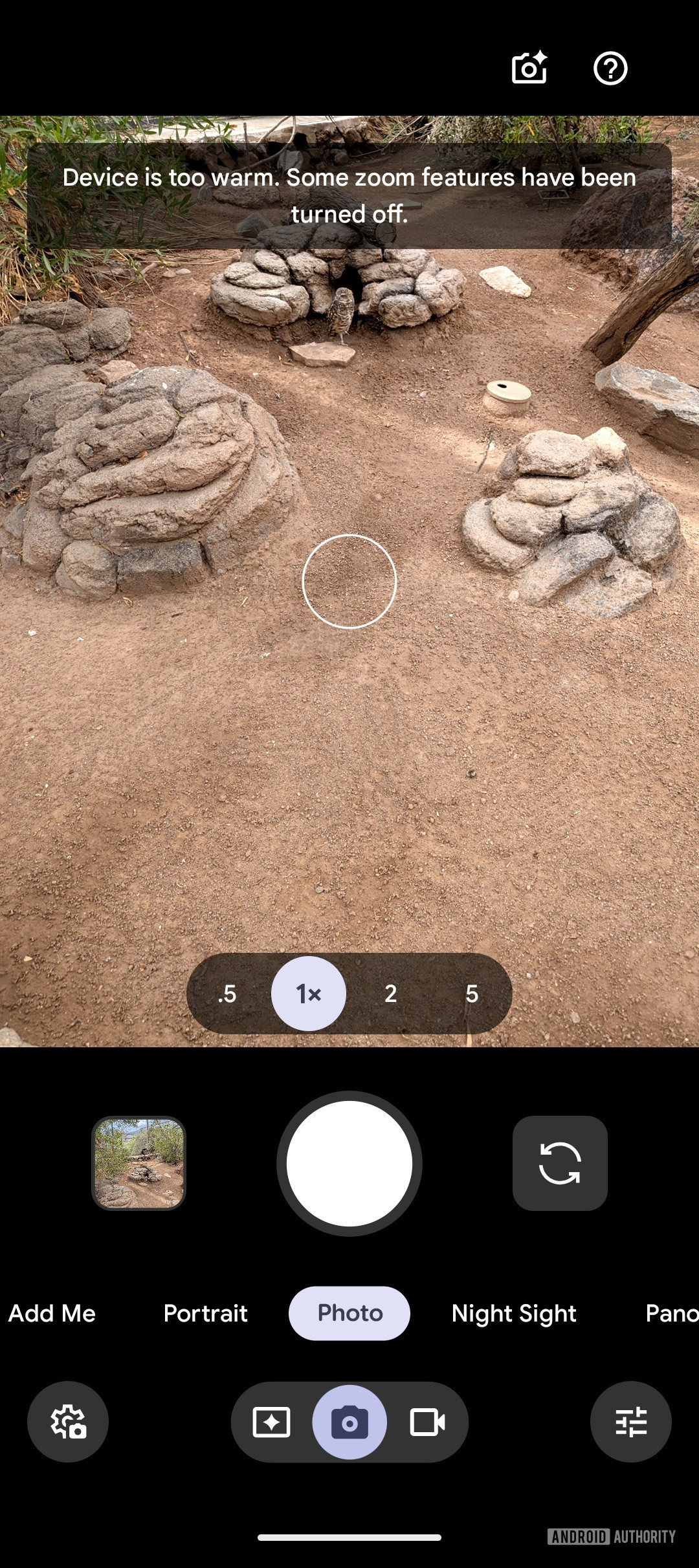 A Pixel 11 camera overheating warning.
