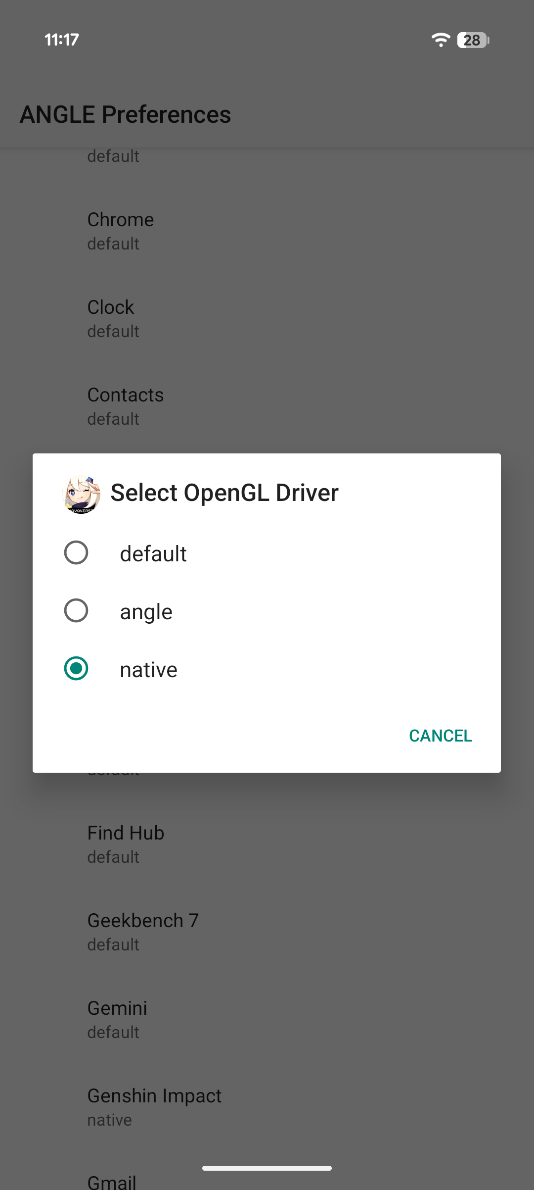 Pixel ANGLE Preferences menu screenshot