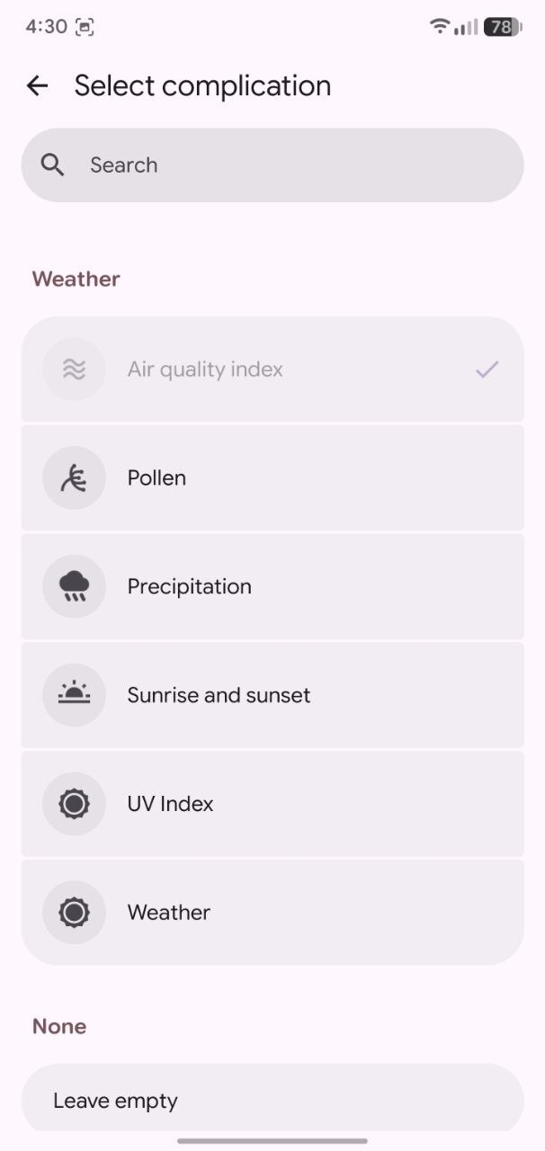 Pixel Watch complications menu