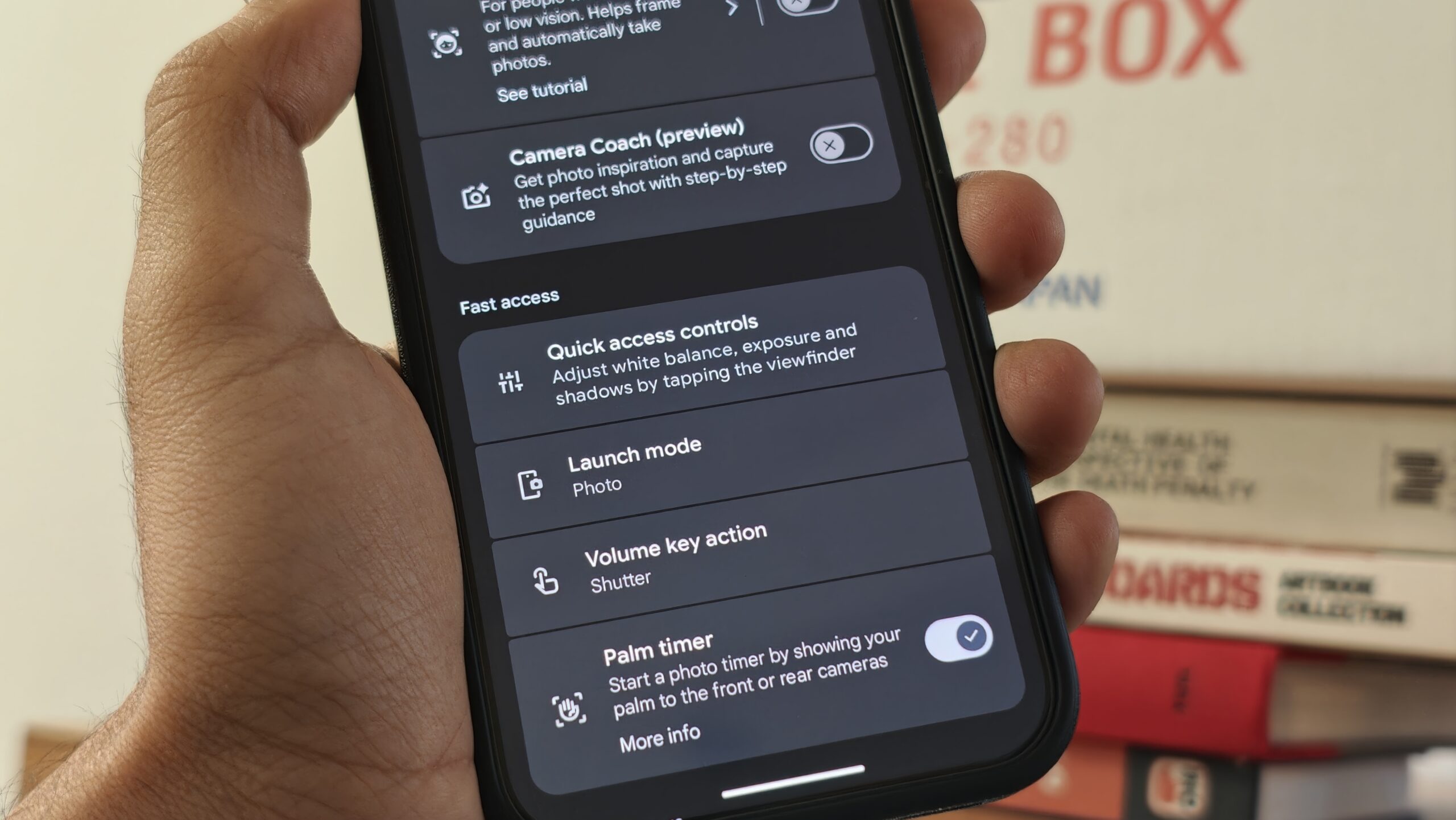 Quick Access controls under settings