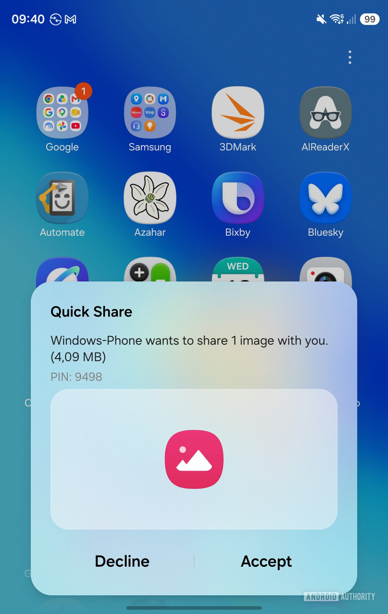 Quick Share receiving from Windows Phone