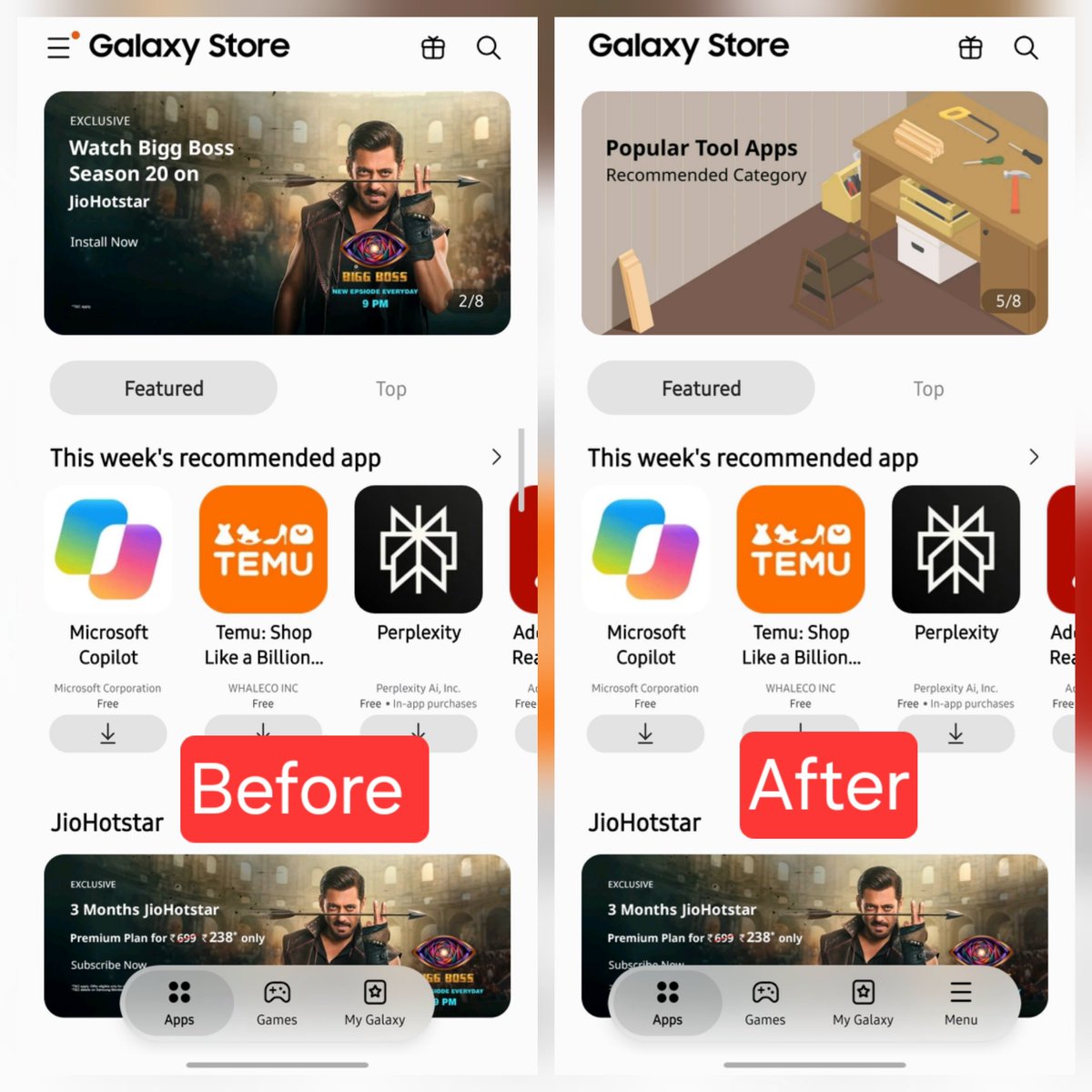 Samsung Galaxy Store Old v New TV