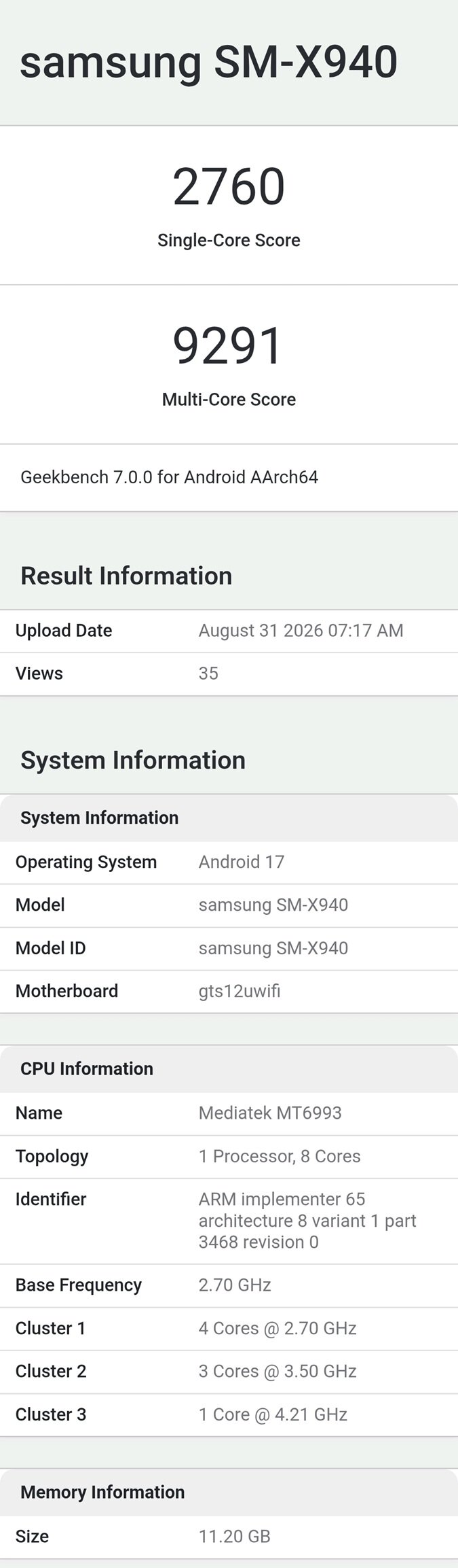 Samsung Galaxy Tab S12 Ultra Geekbench 7 chipset