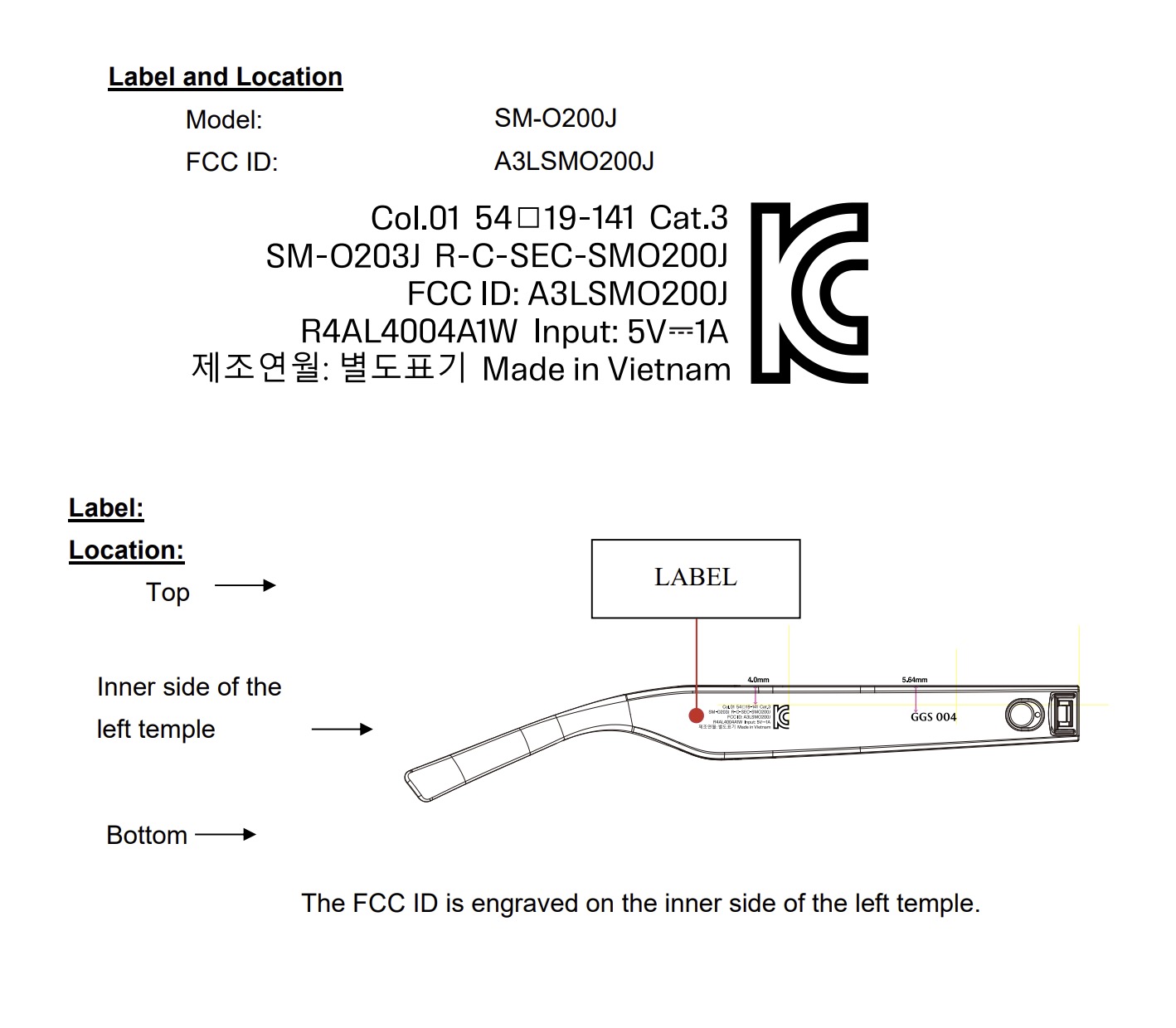 Samsung smart glasses FCC