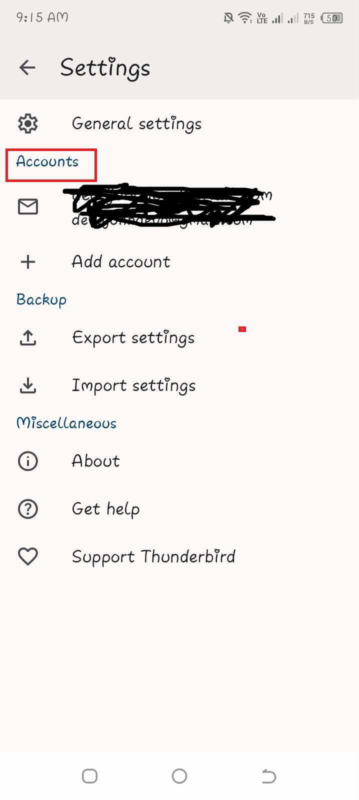 Screenshot showing how enable instant notifications on Thunderbird app