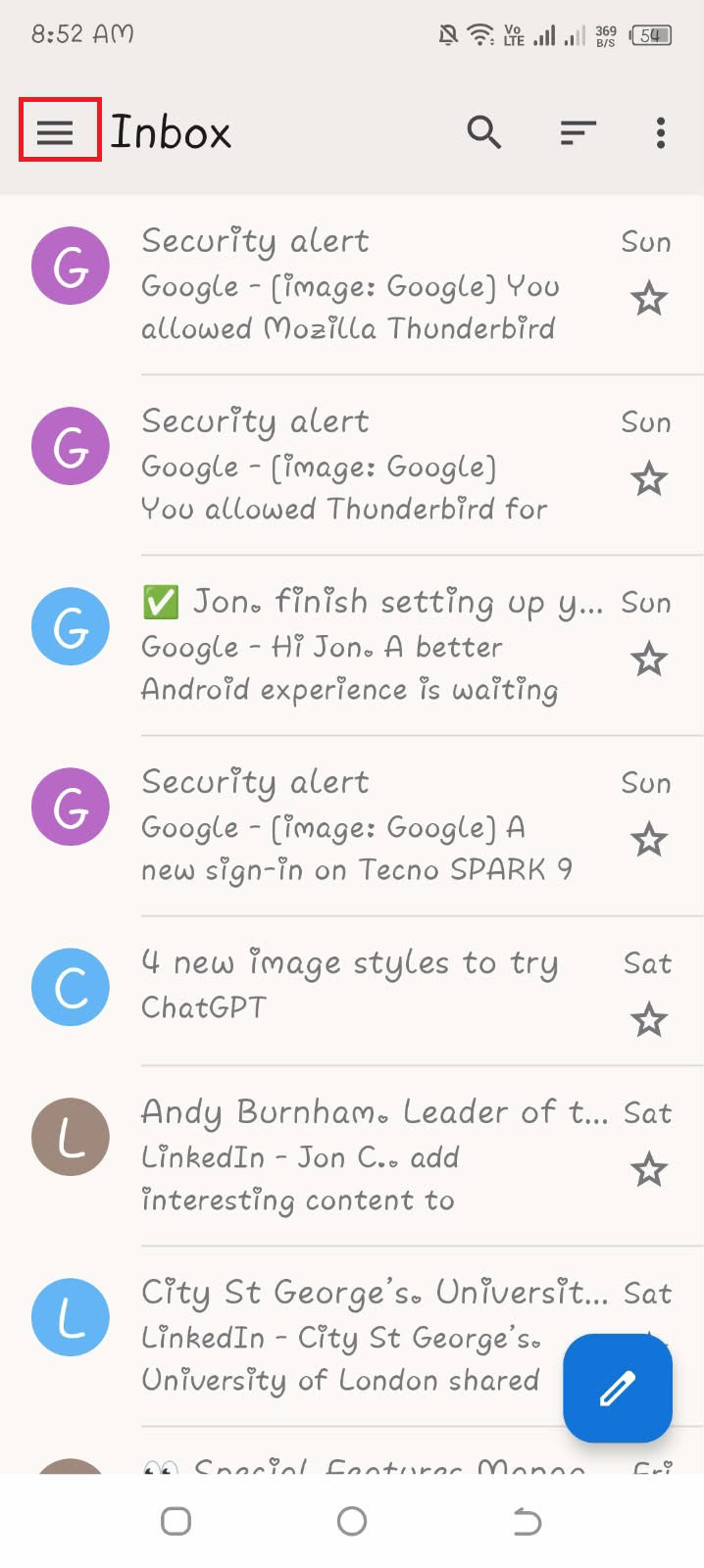Screenshot showing how to add email accounts on Thunderbird