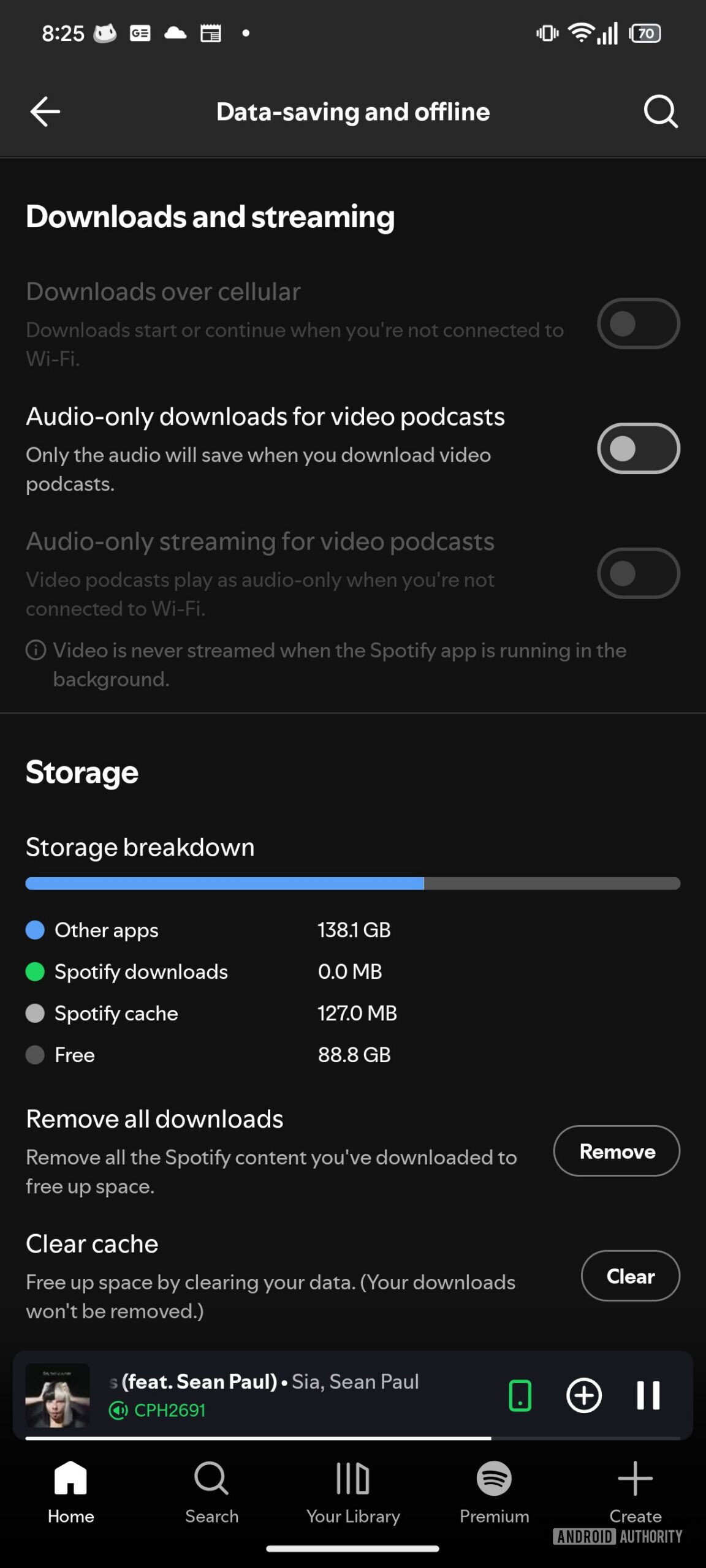Spotify Storage breakdown for cache and downloads Spotify Storage breakdown for cache and downloads