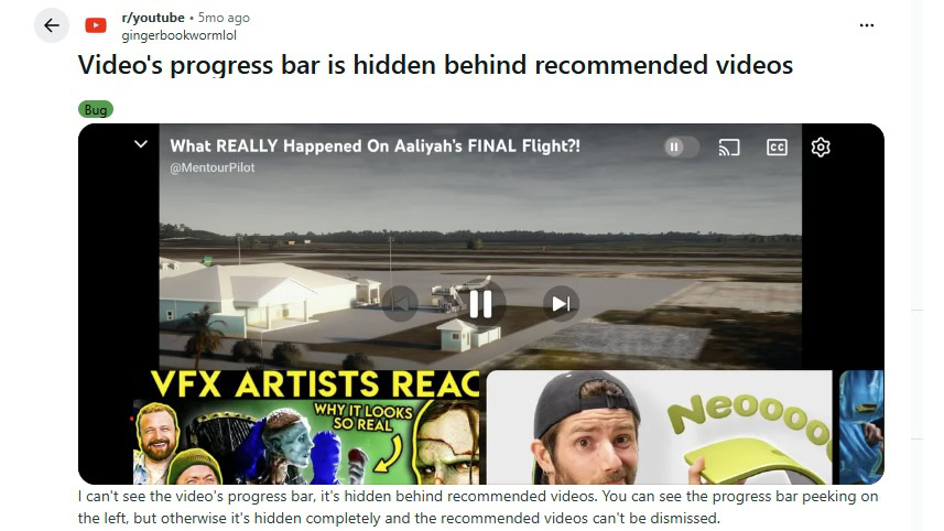 YouTube suggestions blocking progress bar sc