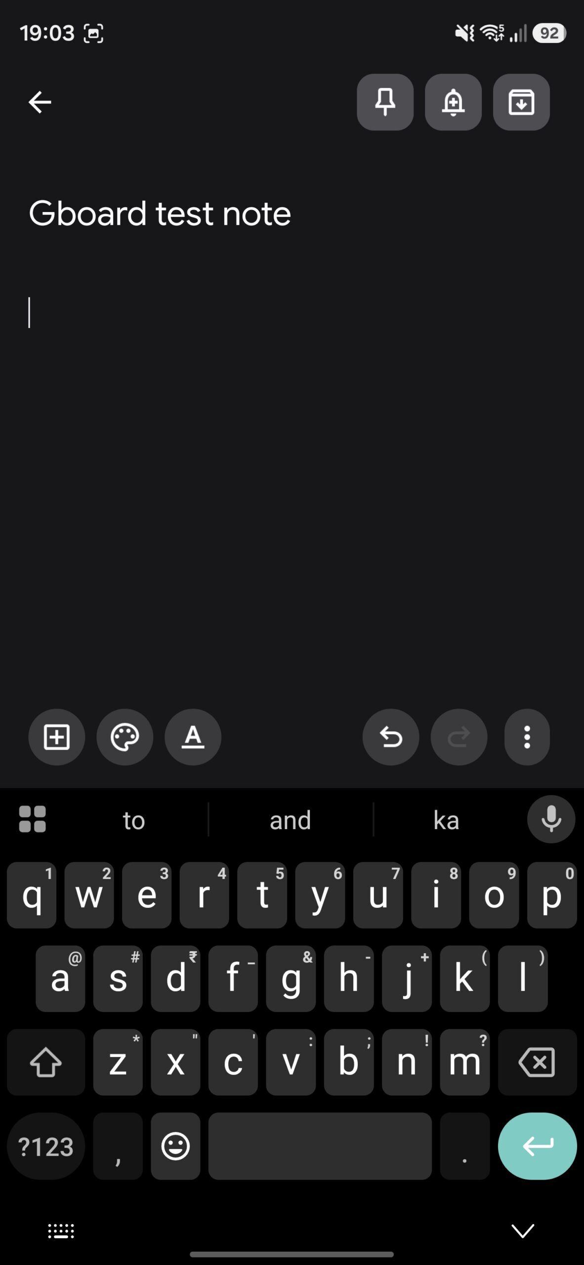 Gboard in Google Keep app.
