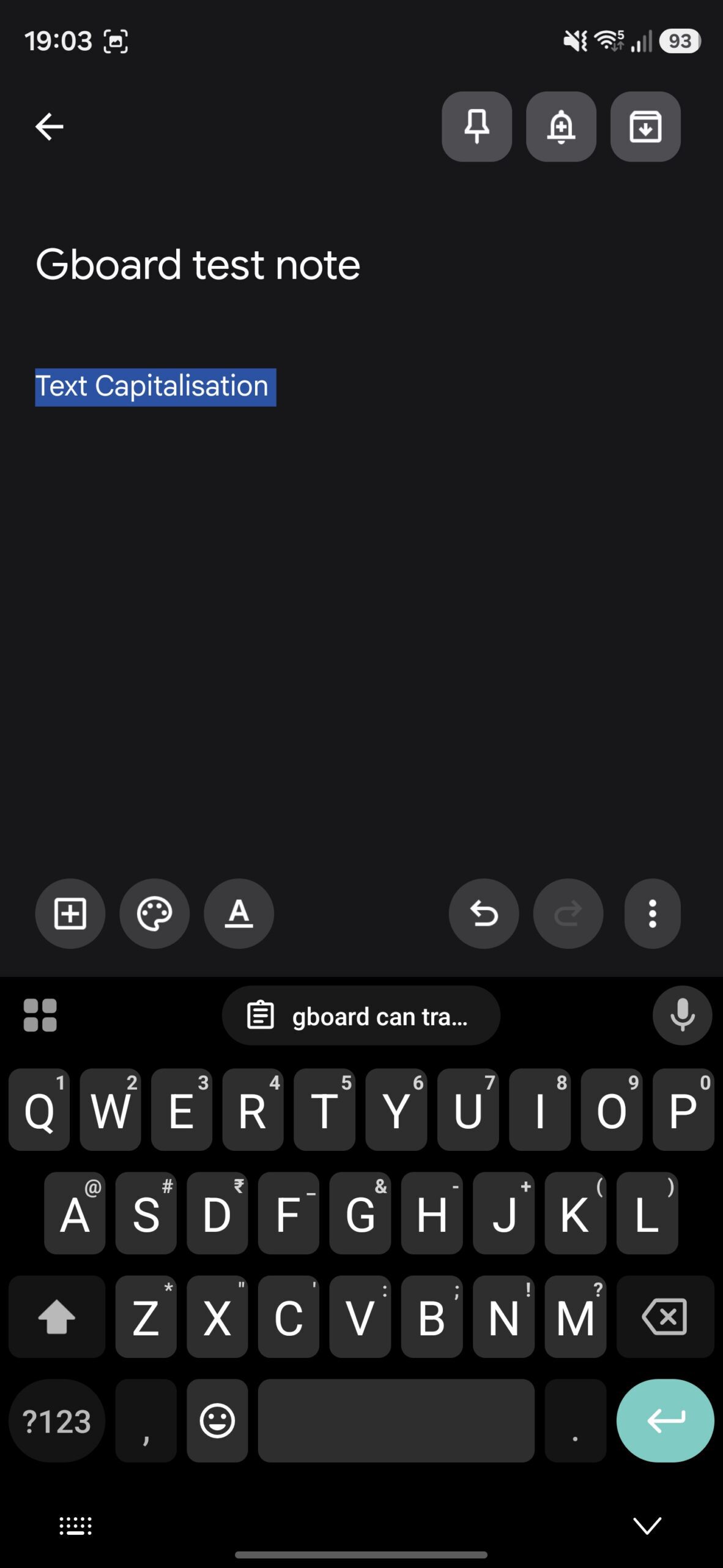Text capitalized to sentence case using Gboard's Shift key.